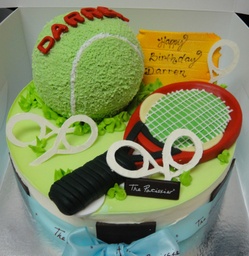 Tennis Racquet and Ball Cake